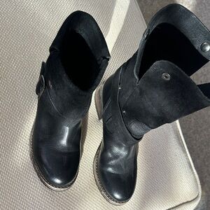 Clarks Black Leather Moto Boots